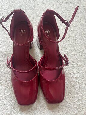 Zara Burgundy Mary Jane Heels